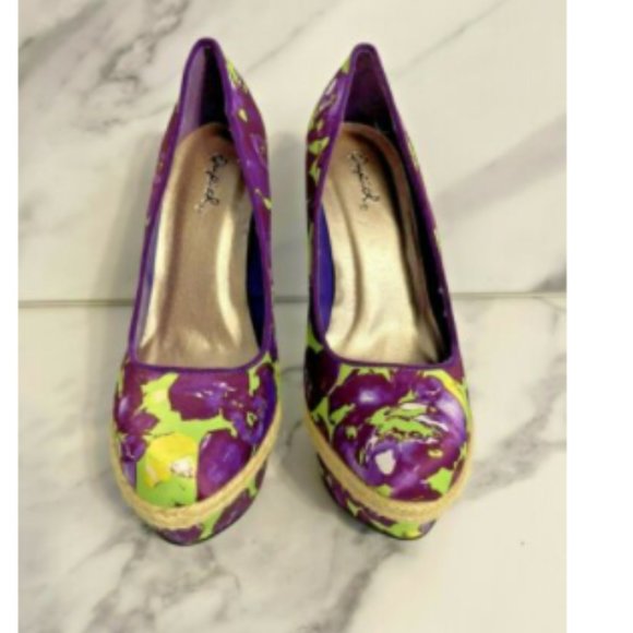Purple & Green Floral Almond Toe Stiletto Platform - Picture 5 of 8